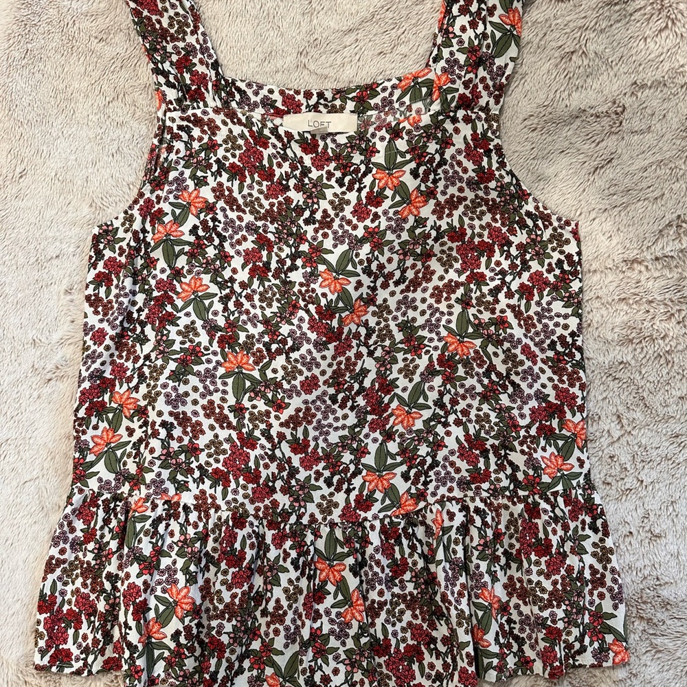 LOFT Floral Tank Top - Red, Green, and Orange